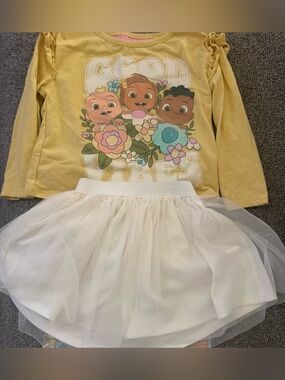 Kids CoComelon Yellow Top and White Tulle Skirt Matching Set